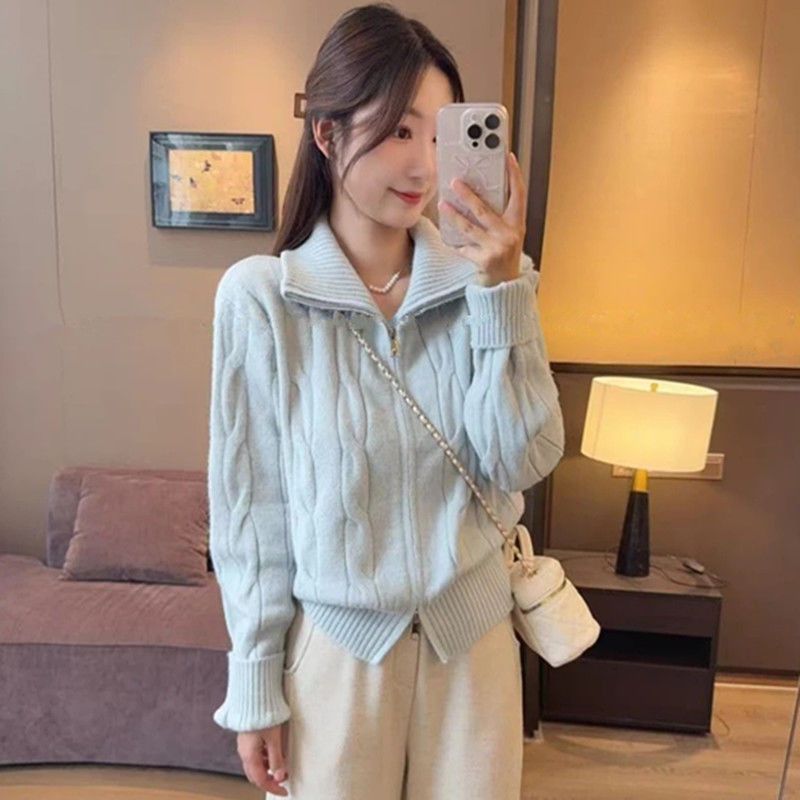立領雙拉鏈毛衣