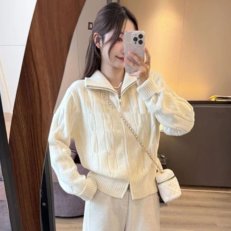 立領雙拉鏈毛衣