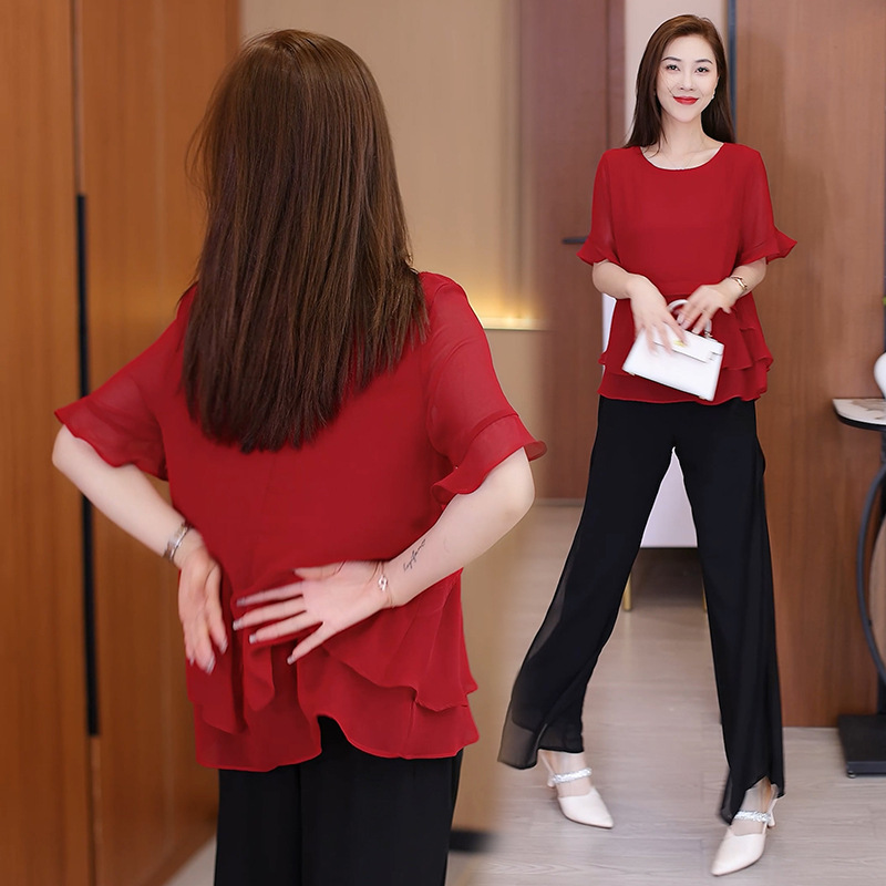 時尚短袖雪紡衫