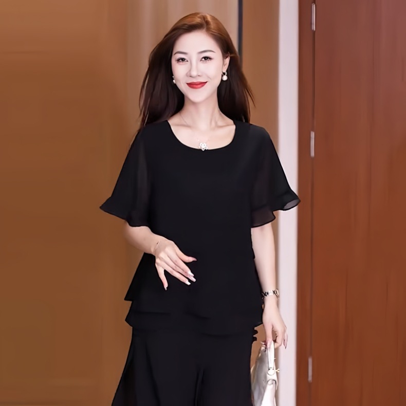 時尚短袖雪紡衫