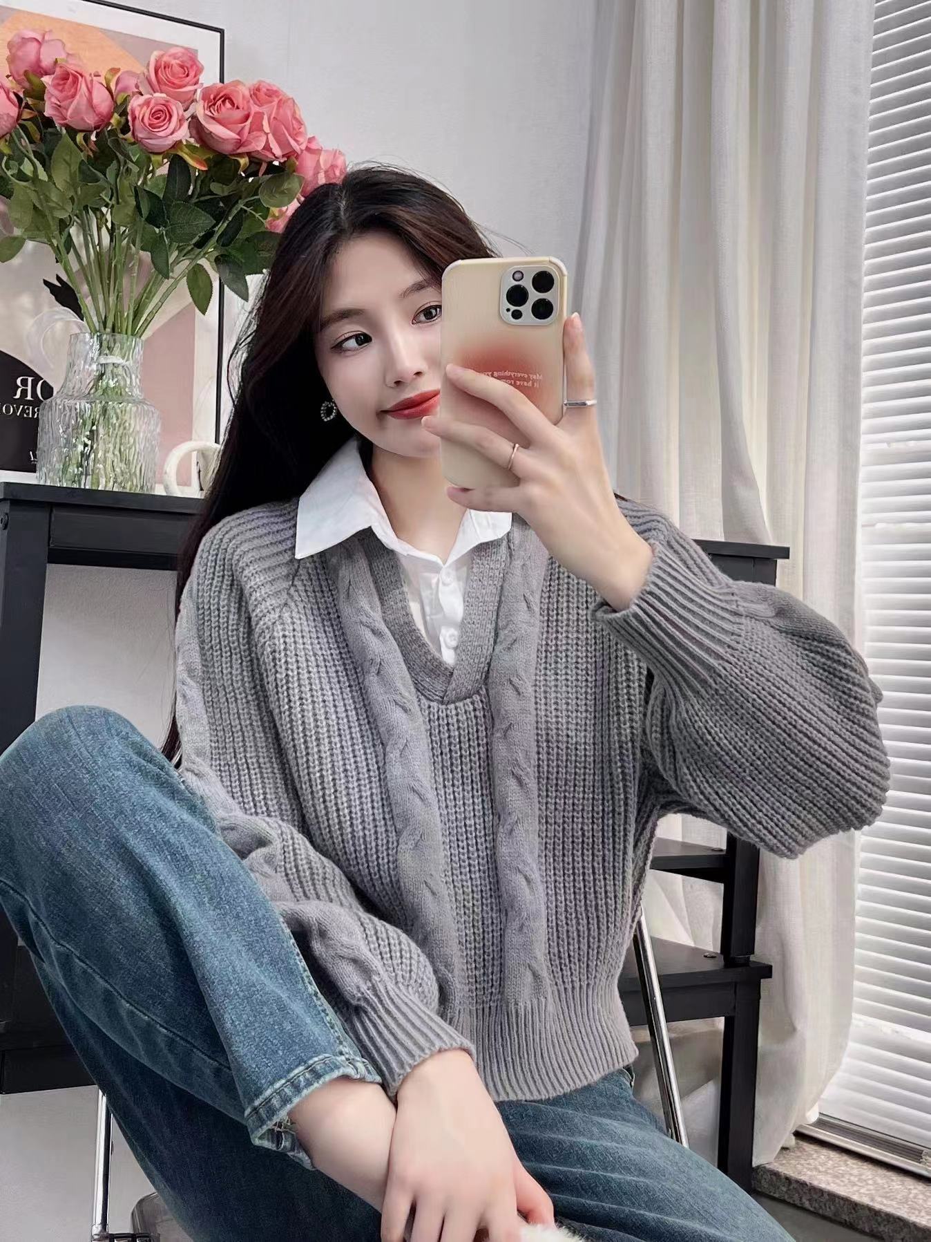 假兩件毛衣襯衫